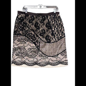 Yoana Baraschi Anthropologie Black & Gold Lace Pencil Skirt SZ: 10 Back Zip Mesh